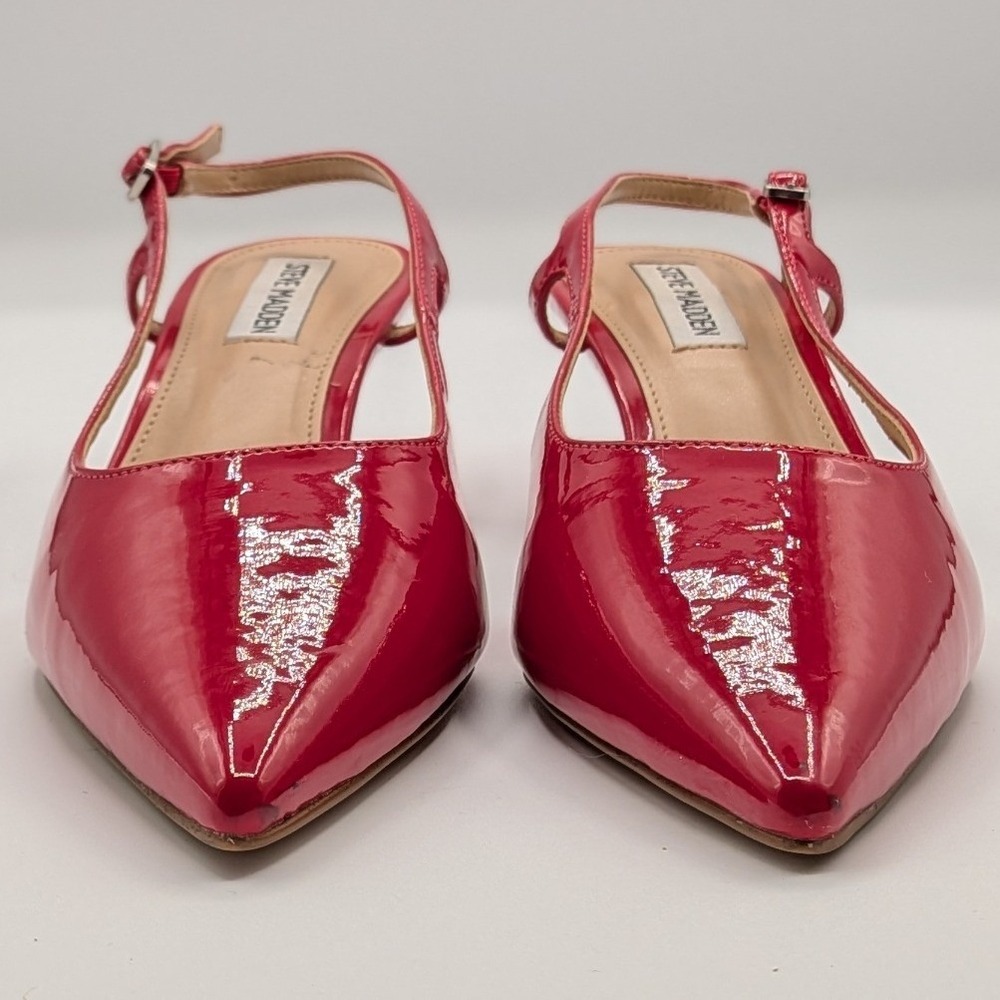 Steve Madden Size 7 $90 Red Patent Slingback Kitten Heels Pointed Toe Pumps - Picture 10 of 11